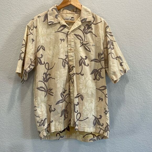Vintage Rip Curl Tan & Brown Hawaiian Short Sleeve Button Up Shirt Size Large - Picture 1 of 8